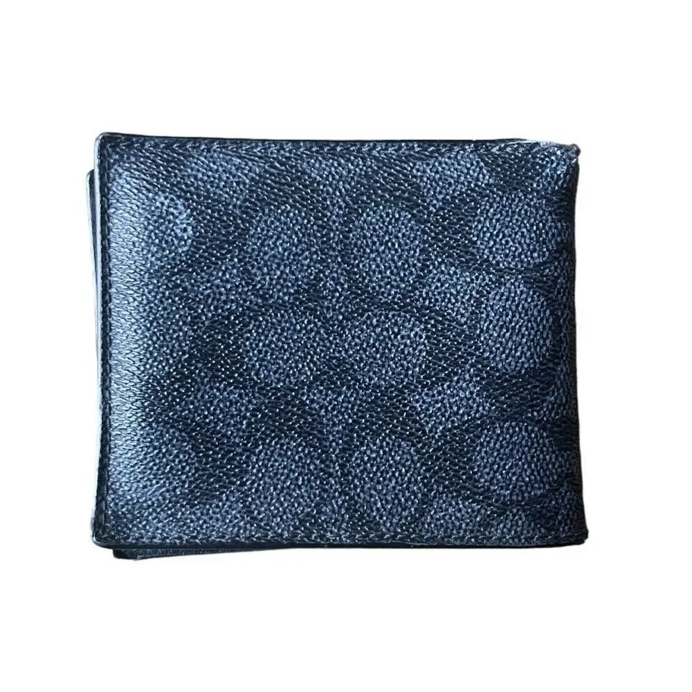 Coach Monogram Signature Canvas Compact ID Wallet 74935 Charcoal